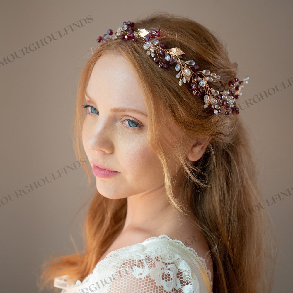 Pomegranate Hair Vine, Gold Leaf hair vine, bridal headband, renaissance faire